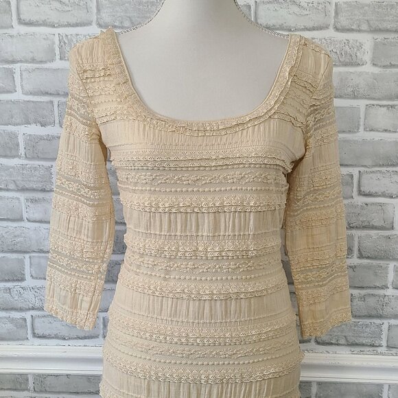 Max Edition Lace Ruffle Tiered Dress Long Sleeve Small Cream Romantic Fairy - Picture 2 of 7